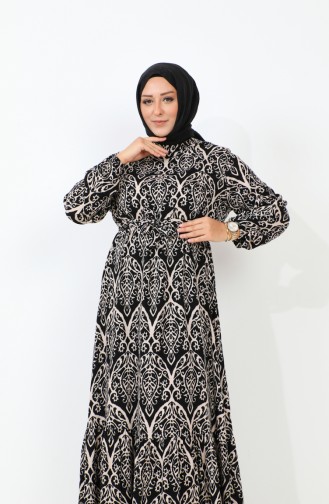 Dames Prachtige Kraag Plus Maat Jurk Hijab Viscose Stof Geplooide En Geplooide Jurk 8686 Steen 8686.Taş