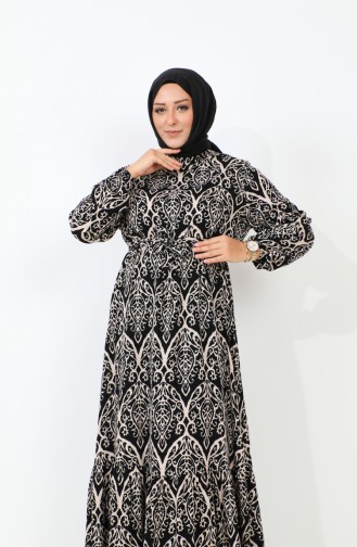 Women`s Magnificent Collar Plus Size Dress Hijab Viscose Fabric Pleated And Pleated Dress 8686 Stone 8686.Taş