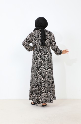 Women`s Magnificent Collar Plus Size Dress Hijab Viscose Fabric Pleated And Pleated Dress 8686 Stone 8686.Taş