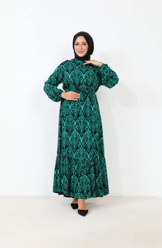 Femme Magnifique Col Grande Taille Robe Hijab Viscose Tissu Plissé Et Robe Plissée 8686 Vert Émeraude 8686.ZÜMRÜT YEŞİLİ