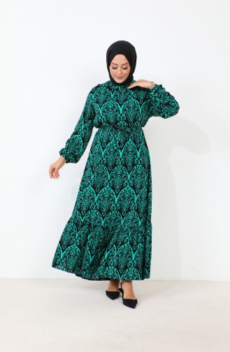 Dames Prachtige Kraag Grote Maten Jurk Hijab Viscose Stof Geplooide En Geplooide Jurk 8686 Smaragdgroen 8686.ZÜMRÜT YEŞİLİ