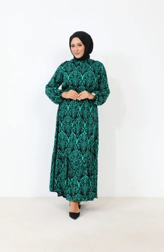 Femme Magnifique Col Grande Taille Robe Hijab Viscose Tissu Plissé Et Robe Plissée 8686 Vert Émeraude 8686.ZÜMRÜT YEŞİLİ