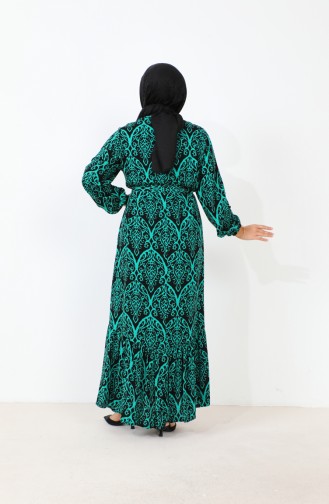 Women`s Magnificent Collar Plus Size Dress Hijab Viscose Fabric Pleated And Pleated Dress 8686 Emerald Green 8686.ZÜMRÜT YEŞİLİ