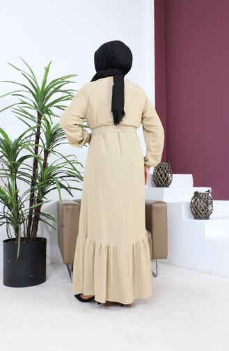 Plus Size Jurk Lange Mouw Dames Hijab Jurk Geplooid 8690 Beige 8690.Bej