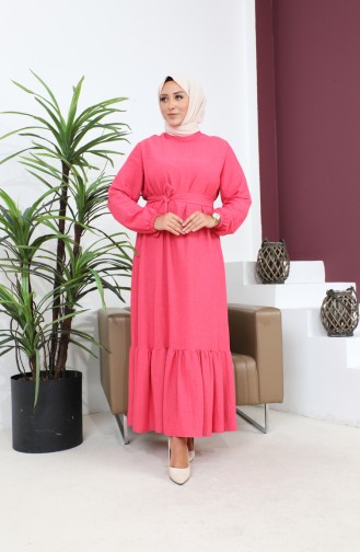 Plus Size Kleid Langarm Damen Hijab Kleid Plissee 8690 Fuchsia 8690.FUŞYA