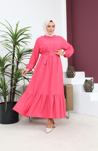 Plus Size Kleid Langarm Damen Hijab Kleid Plissee 8690 Fuchsia 8690.FUŞYA