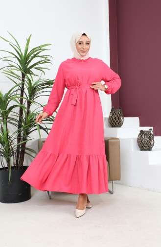 Robe Grande Taille à Manches Longues Pour Femme Robe Hijab Plissée 8690 Fuchsia 8690.FUŞYA