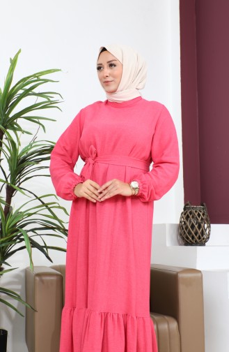 Robe Grande Taille à Manches Longues Pour Femme Robe Hijab Plissée 8690 Fuchsia 8690.FUŞYA