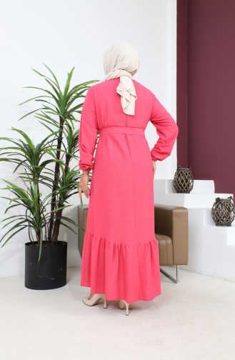 Robe Grande Taille à Manches Longues Pour Femme Robe Hijab Plissée 8690 Fuchsia 8690.FUŞYA