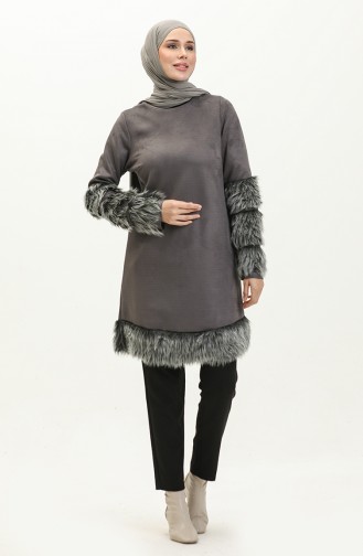 Fur Detailed Tunic 0504-01 Anthracite 0504-01