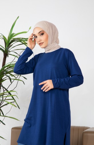 Lycra Gekamde Katoenen Tuniek 9081-01 Marineblauw 9081-01