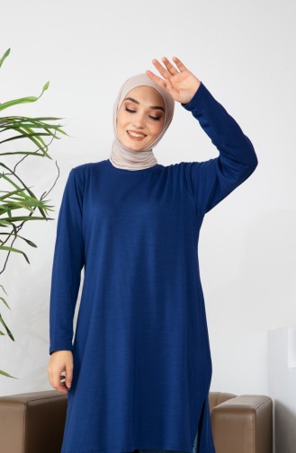 Lycra Gekamde Katoenen Tuniek 9081-01 Marineblauw 9081-01