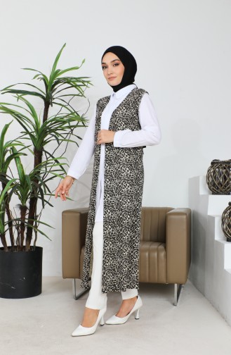 Leopard Pattern Long Vest 8657-01 Brown 8657-01