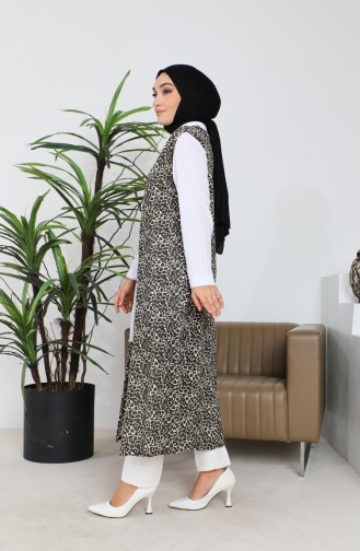 Leopard Pattern Long Vest 8657-01 Brown 8657-01