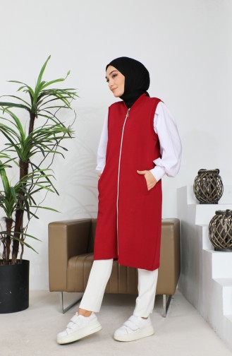 سترة بدون أكمام بسحاب 5055-01 أحمر غامق 5055-01