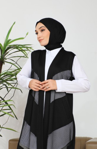 Two Thread Mesh Detailed Vest 5092-01 Black 5092-01