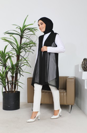 Tweedraads Mesh Gedetailleerd Vest 5095-01 Zwart 5095-01