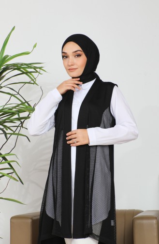 Two Thread Mesh Detailed Vest 5095-01 Black 5095-01