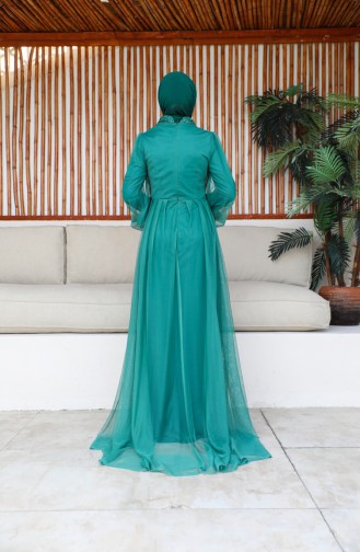 Tulle Detailed Evening Dress 6383-01 Emerald Green 6383-01