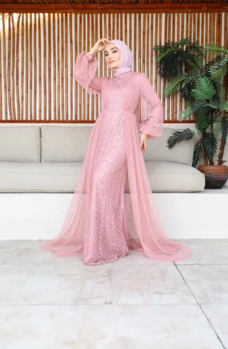 Abendkleid Mit Tülldetails 6383-02 Puder 6383-02