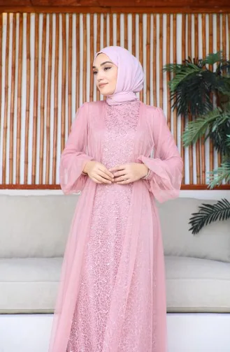 Abendkleid Mit Tülldetails 6383-02 Puder 6383-02