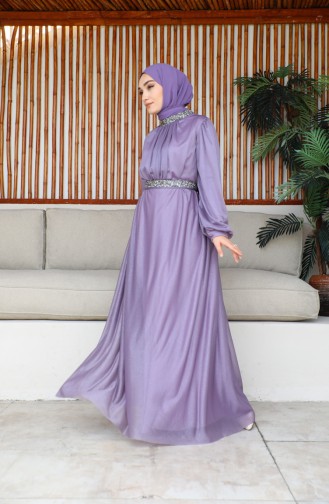 Silbernes Abendkleid Mit Gürtel 5501-25 Flieder 5501-25