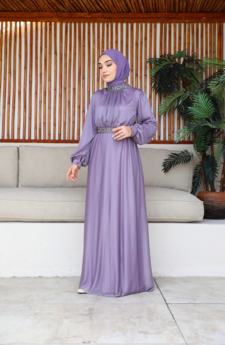 Belted Silvery Evening Dress 5501-25 Lilac 5501-25