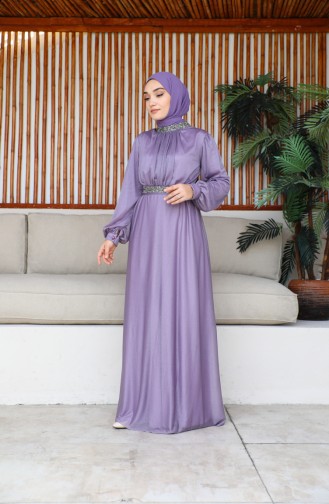 Robe De Soirée Argenté à Ceinture 5501-25 Lilas 5501-25