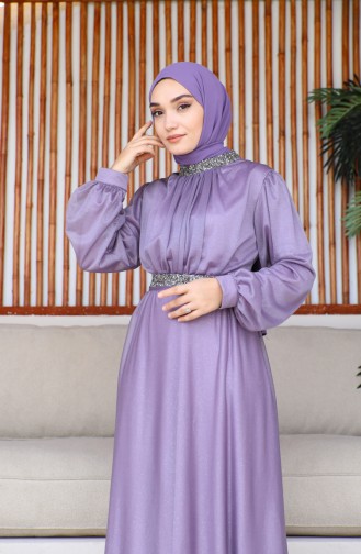 Robe De Soirée Argenté à Ceinture 5501-25 Lilas 5501-25