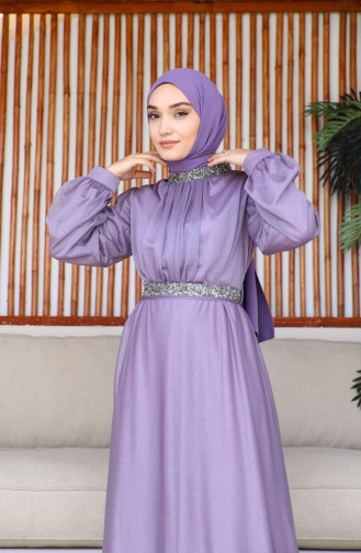 Robe De Soirée Argenté à Ceinture 5501-25 Lilas 5501-25