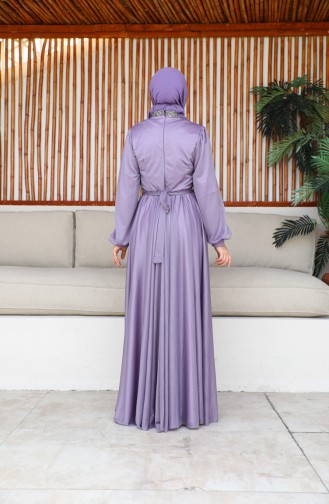 Robe De Soirée Argenté à Ceinture 5501-25 Lilas 5501-25