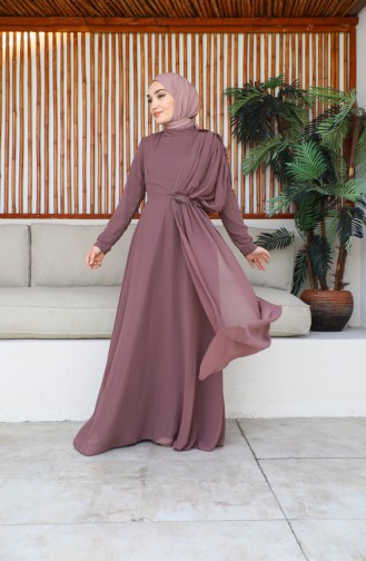 فستان سهرة شيفون بدانتيل 5571-01 وردي فاتح 5571-01