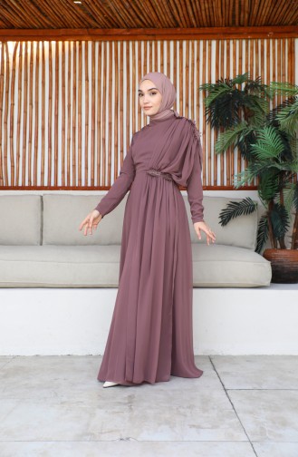 فستان سهرة شيفون بدانتيل 5571-01 وردي فاتح 5571-01