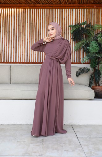 فستان سهرة شيفون بدانتيل 5571-01 وردي فاتح 5571-01