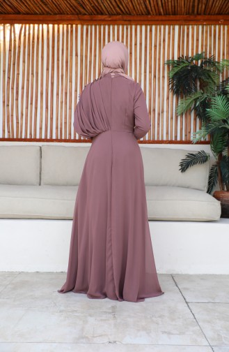 فستان سهرة شيفون بدانتيل 5571-01 وردي فاتح 5571-01