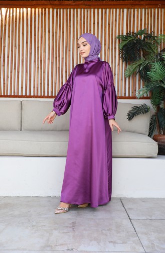 Balloon Sleeve Satin Dress 0193-01 Purple 0193-01