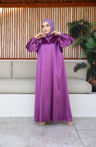 Balloon Sleeve Satin Dress 0193-01 Purple 0193-01