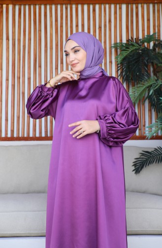 Balloon Sleeve Satin Dress 0193-01 Purple 0193-01