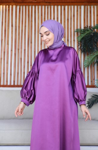 Balloon Sleeve Satin Dress 0193-01 Purple 0193-01