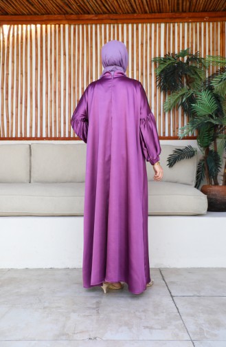 Balloon Sleeve Satin Dress 0193-01 Purple 0193-01