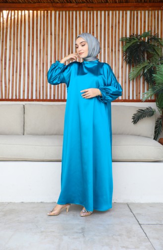 Balloon Sleeve Satin Dress 0193-04 Petrol 0193-04