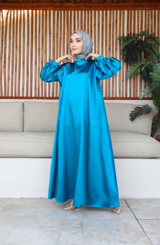 Balloon Sleeve Satin Dress 0193-04 Petrol 0193-04