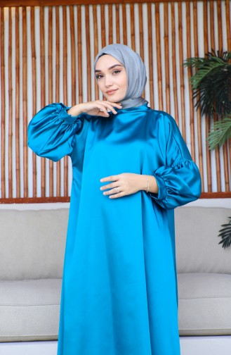 Balloon Sleeve Satin Dress 0193-04 Petrol 0193-04