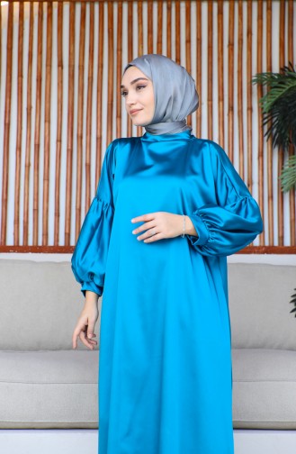 Balloon Sleeve Satin Dress 0193-04 Petrol 0193-04