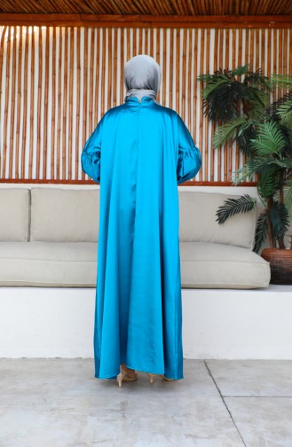 فستان ستان بأكمام واسعة 0193-04 لون بترولي 0193-04
