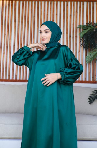 Balloon Sleeve Satin Dress 0193-05 Emerald Green 0193-05