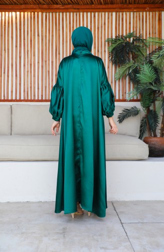 فستان ستان بأكمام واسعة 0193-05 لون أخضر زمردي 0193-05