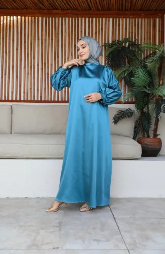 Robe Satin Manches Ballon 0193-06 Vert Moule 0193-06