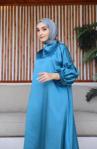 Robe Satin Manches Ballon 0193-06 Vert Moule 0193-06