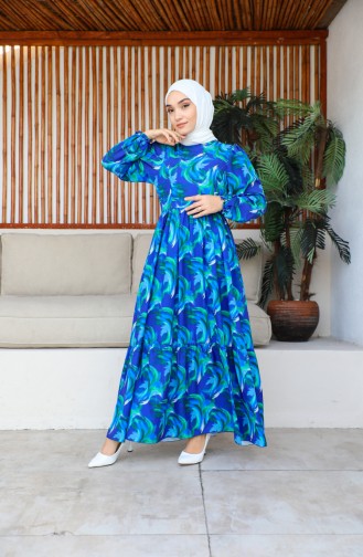 فستان شيفون بتصميم مُطبع 0195-01 لون بنفسجي وأخضر 0195-01